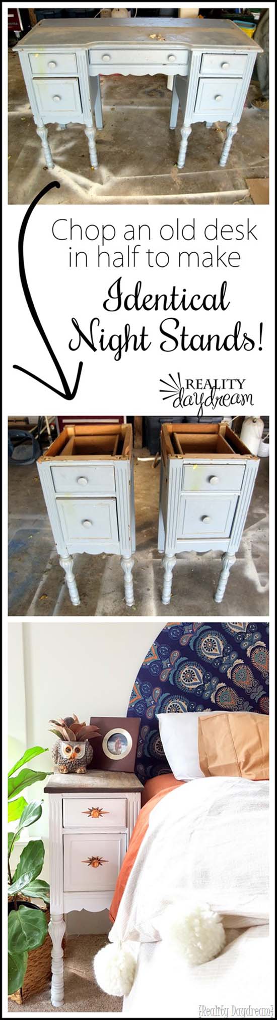 Old Desk To Night Stands Makeover #furniture #makeover #diy #decorhomeideas