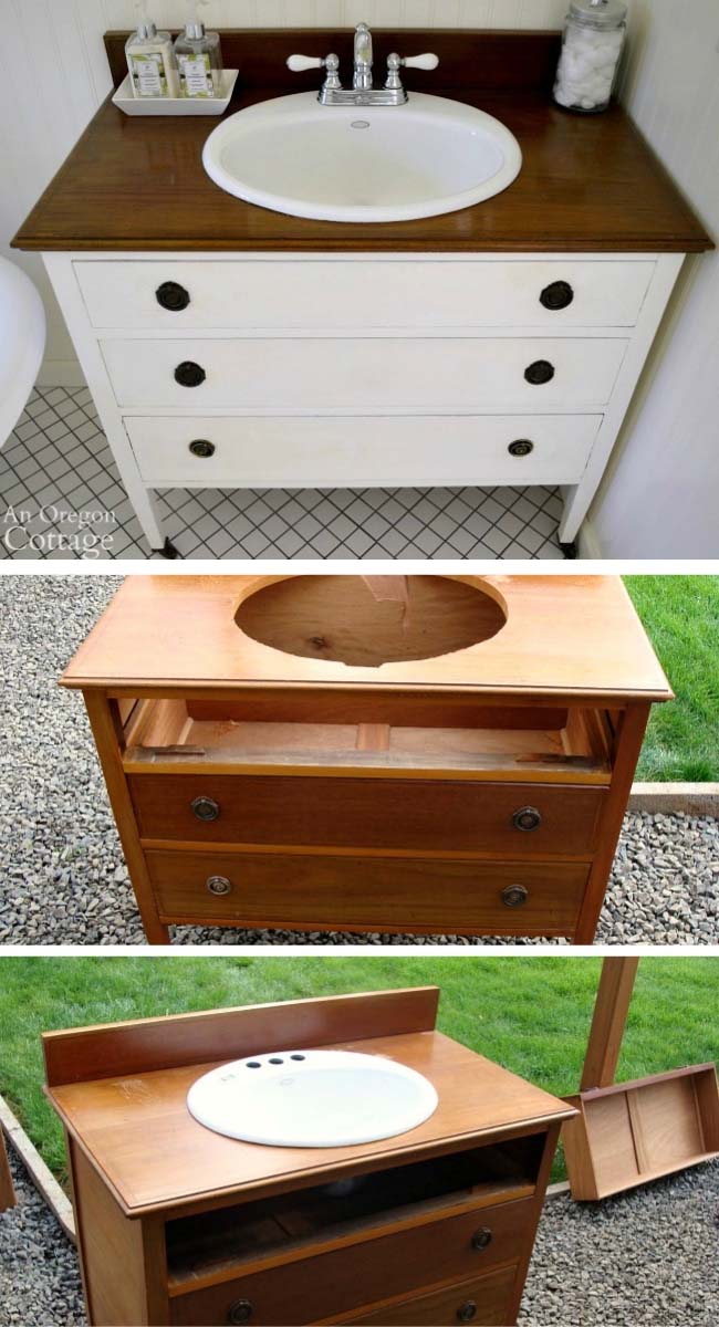 DIY Dresser Turned Into Bathroom Vanity #diy #furniture #makeover #repurpose #decorhomeideas