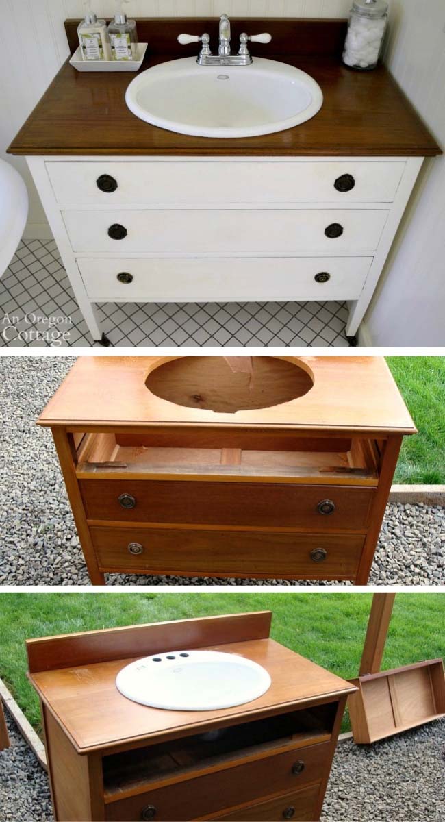 DIY Dresser Turned Into Bathroom Vanıtƴ #dıƴ #furnıture #makeover #repurpose #decorhomeideas