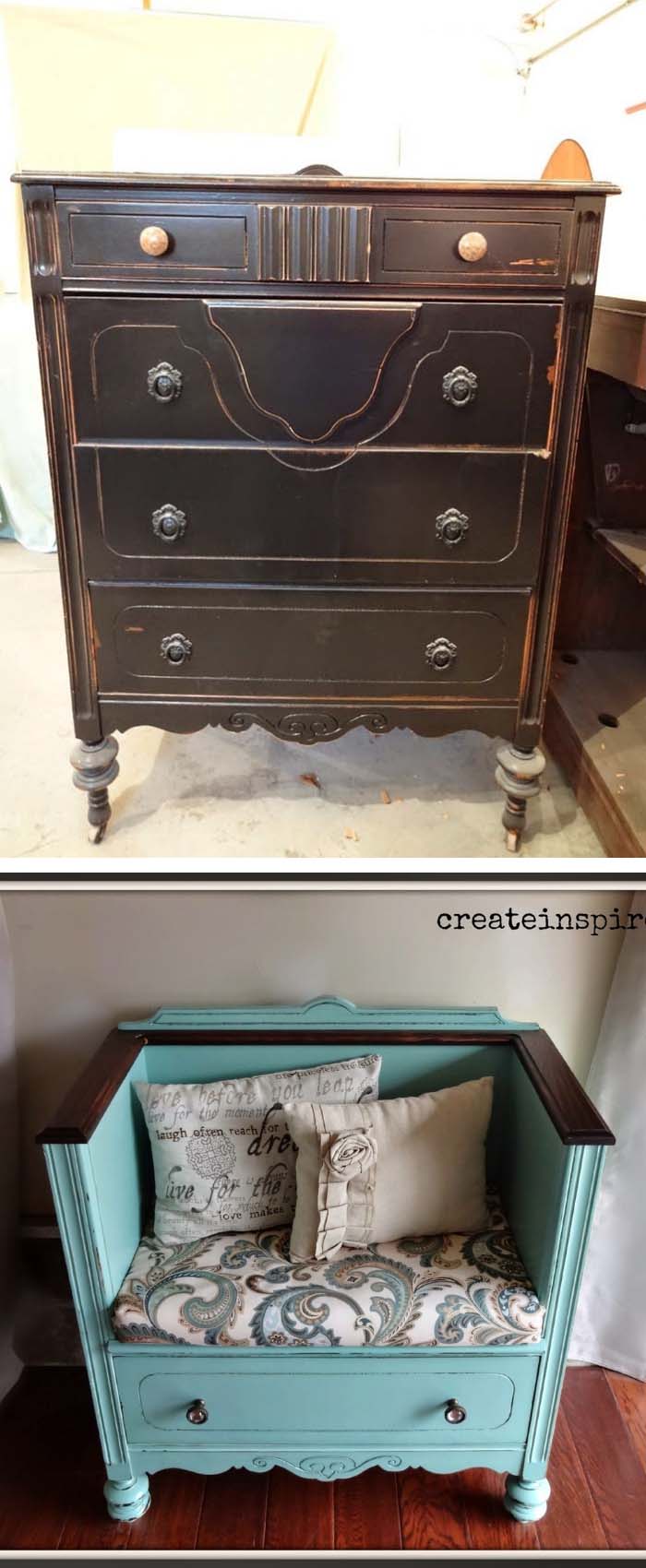 DIY Dresser Turned Bench #diy #furniture #makeover #repurpose #decorhomeideas