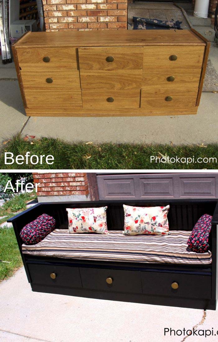 Old Dresser To Bench Makeover #furniture #makeover #diy #decorhomeideas