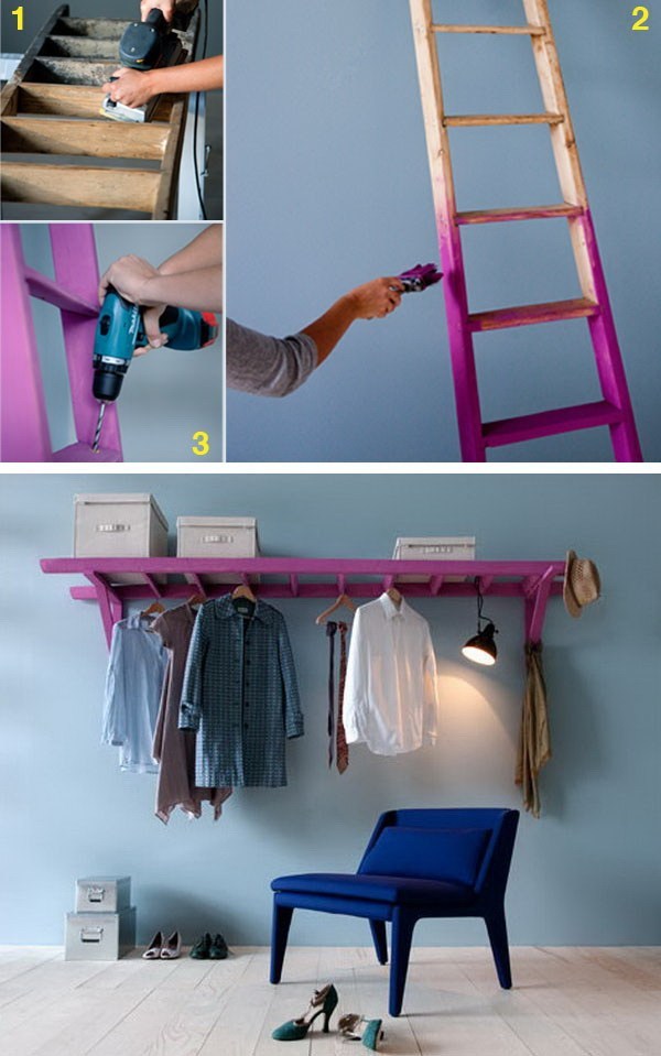 Old Ladder To Clothes Rack-Makeover #furniture #makeover #decorhomeideas