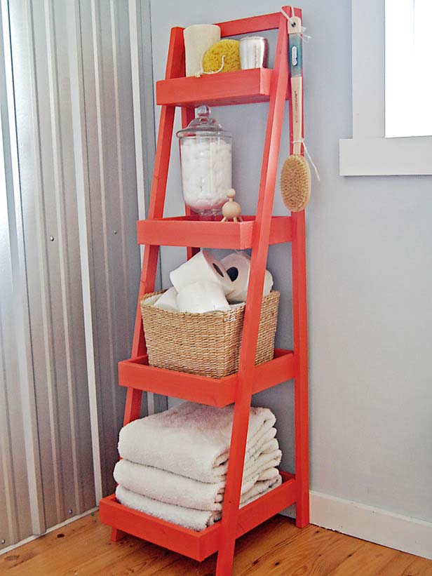 Painted Ladder Bathroom Storage Solution