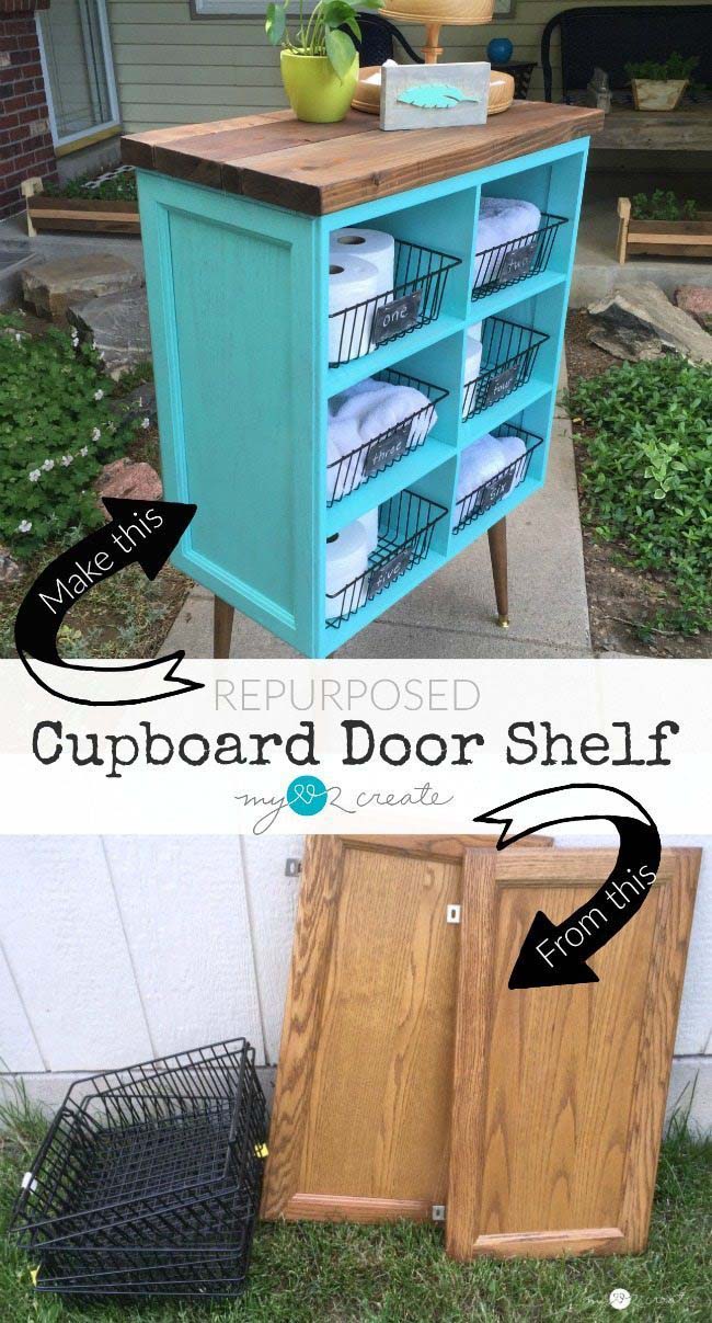 DIY Cupboard Door Shelf  #diy #furniture #makeover #repurpose #decorhomeideas