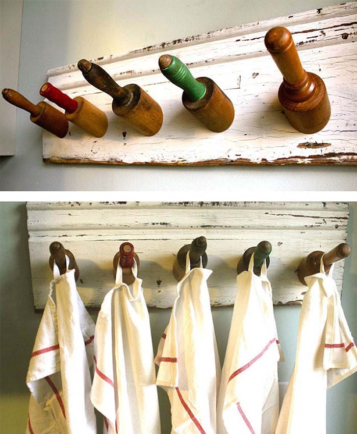 DIY Hooks From Old Rolling Pins #repurpose #reuse #kitchen #utensil #decorhomeideas