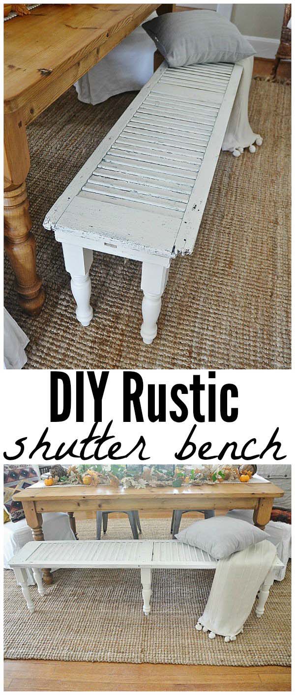 Rustic Bench From Old Shutters #furniture #makeover #diy #decorhomeideas