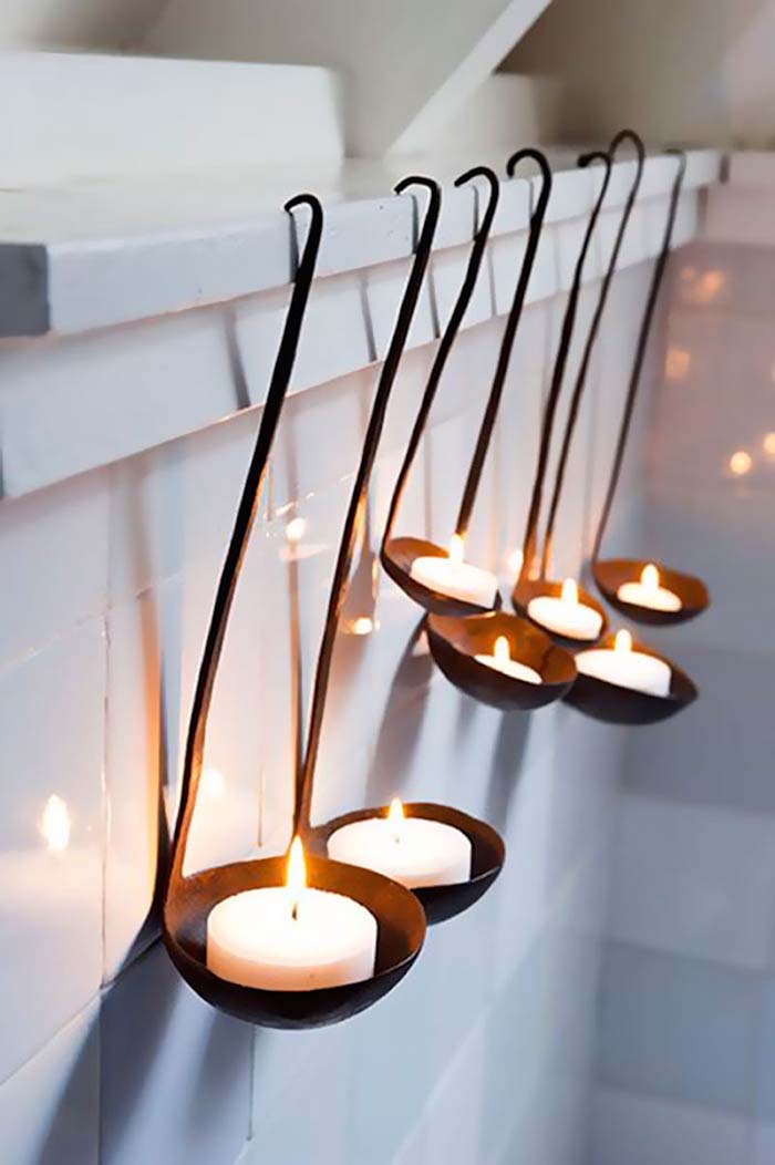 Old Soup Ladles Turned Into Candles #repurpose #reuse #kitchen #utensil #decorhomeideas