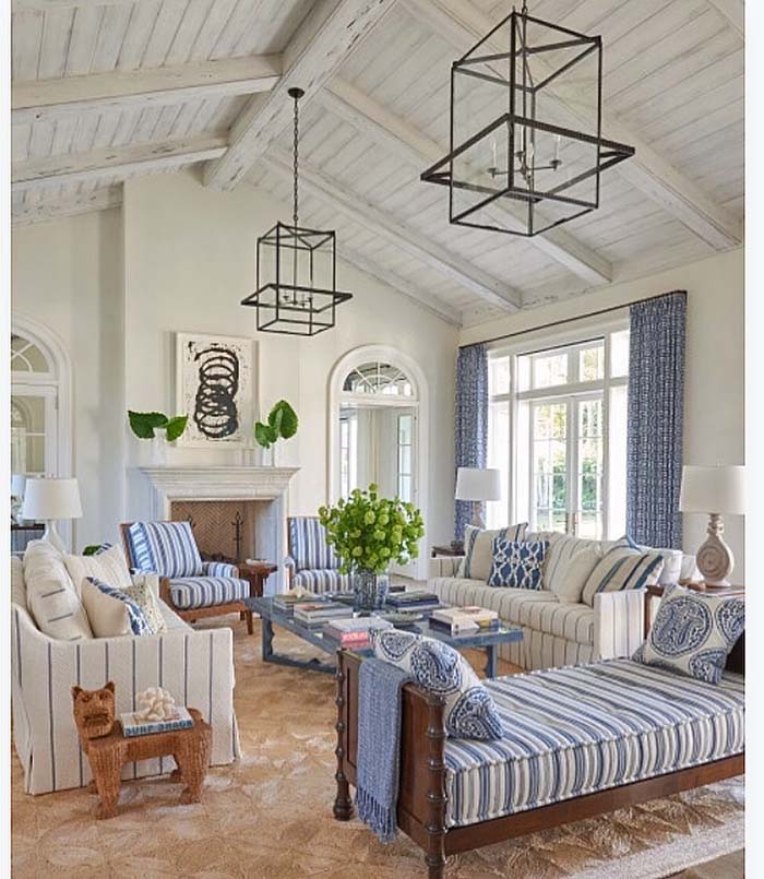 Beach House Living Room With Vaulted Ceiling #ceiling #livingroom #vaulted #decorhomeideas