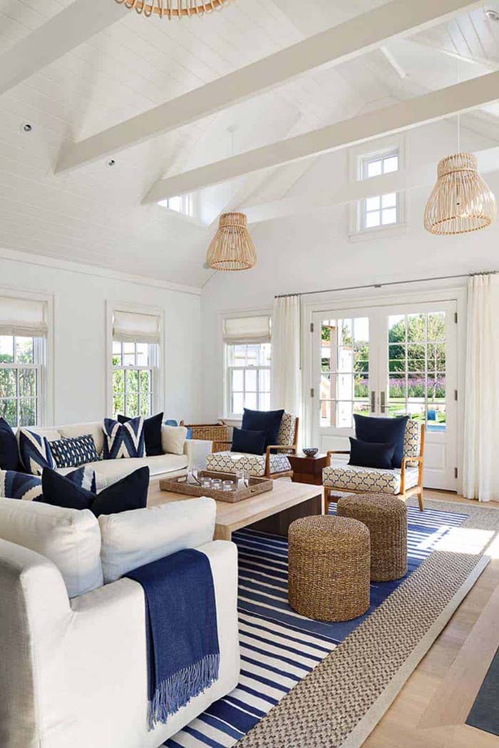 Beach Style Living Room Vaulted Ceiling #ceiling #livingroom #vaulted #decorhomeideas