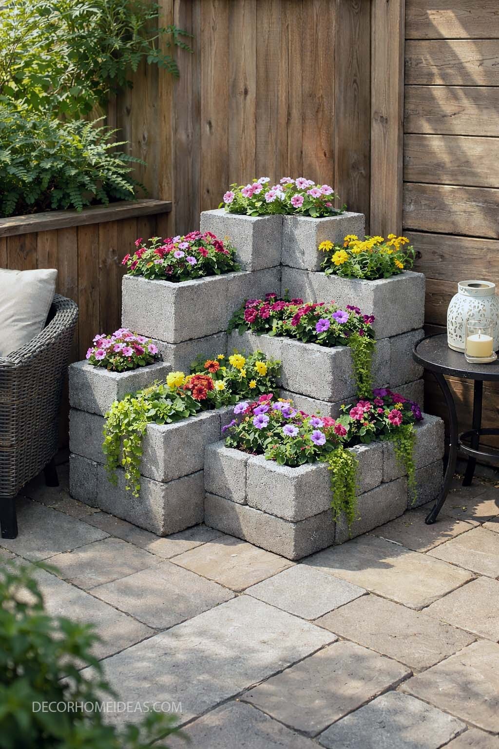 DIY Cinder Block Corner Planter for Small Patios