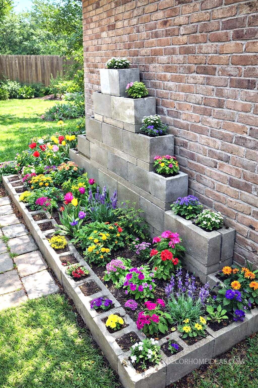 DIY Cinder Block Flower Wall Planter Idea