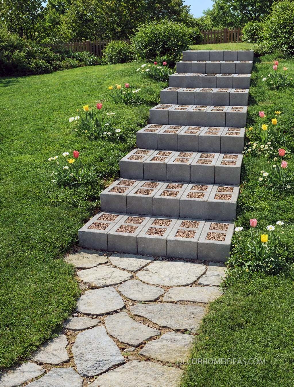 DIY Cinder Block Garden Steps on a Slope
