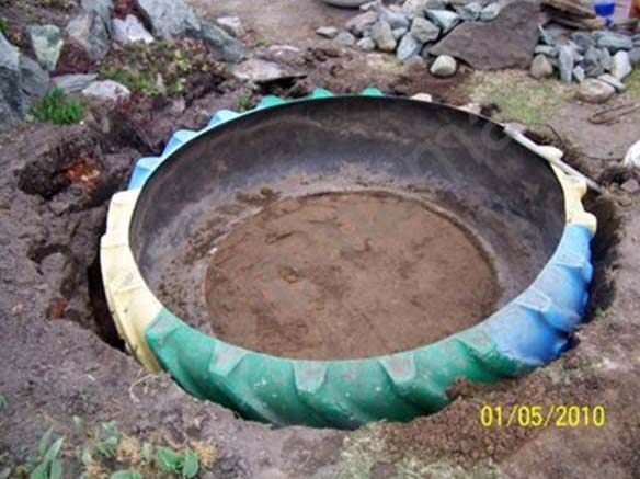 DIY Mini Pond from Old Tire