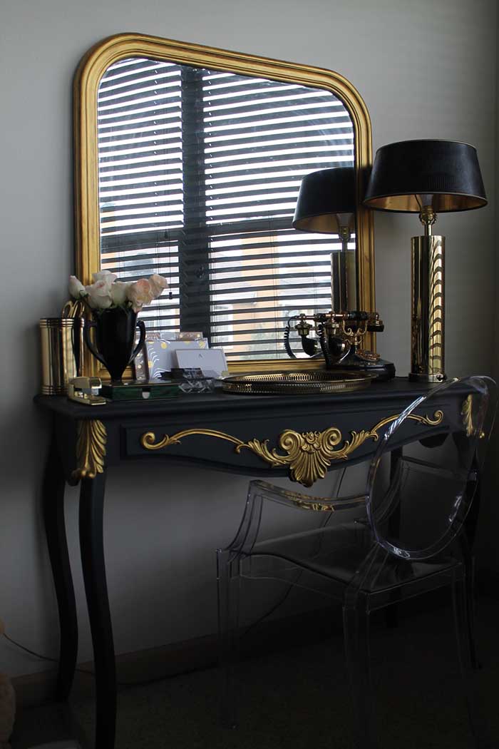 Golden Frame Mirror With Vanity