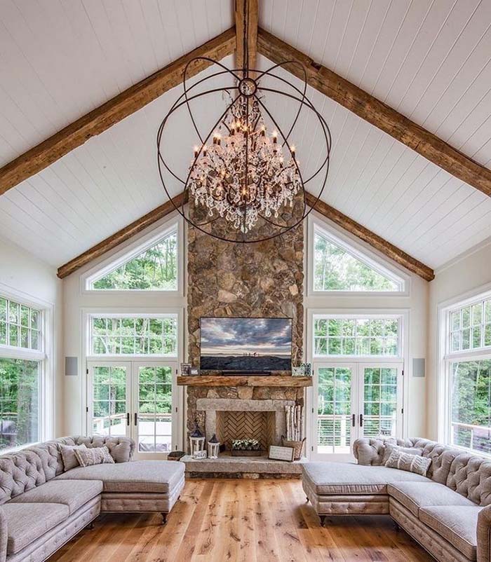 Living Room With High Ceiling #ceiling #livingroom #vaulted #decorhomeideas