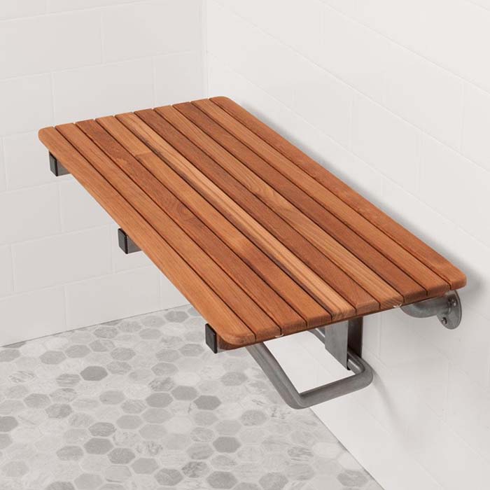 ADA Wall Mount Teak Bathroom Bench