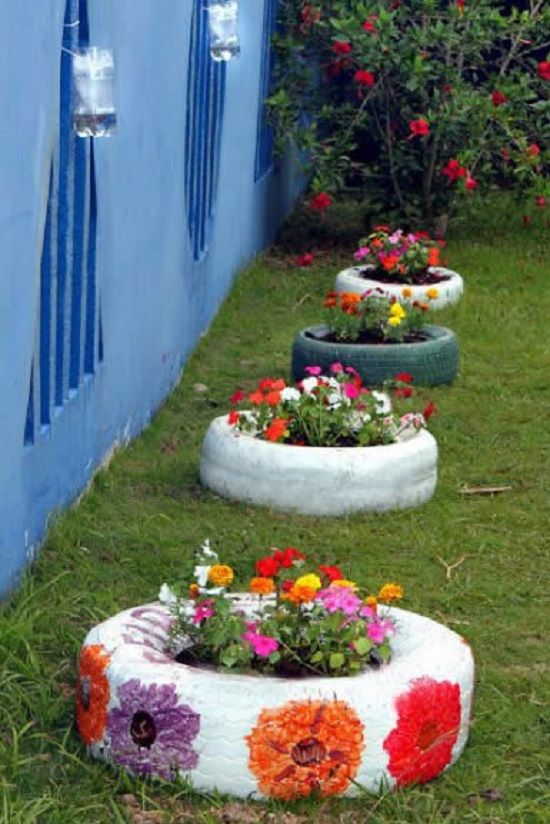 Colorful Garden Planter From Old Tires #garden #oldtires #decorhomeideas