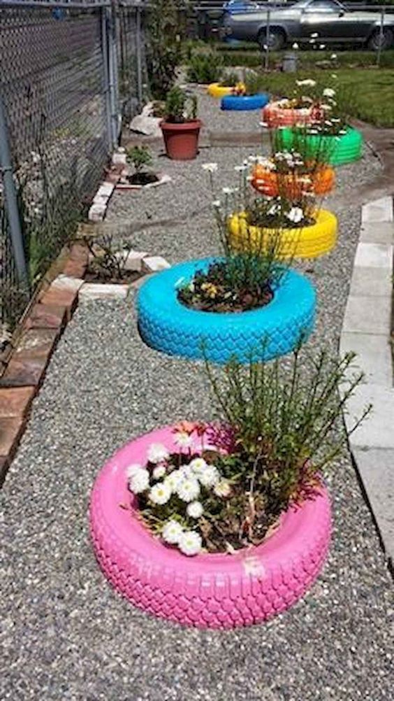 Colorful Tires Planters #garden #oldtires #decorhomeideas