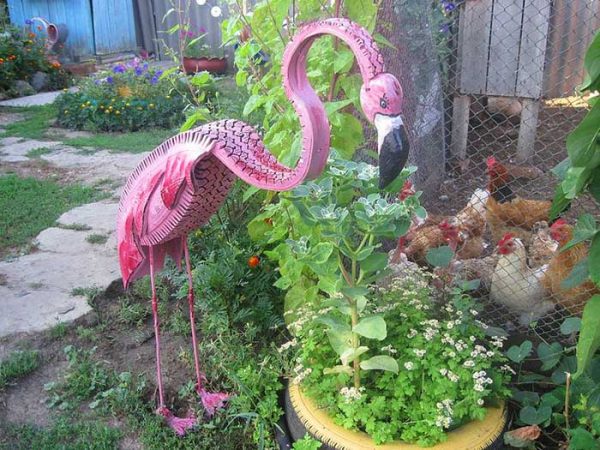 Flamingo From Old Tire Garden Decor #garden #oldtires #decorhomeideas