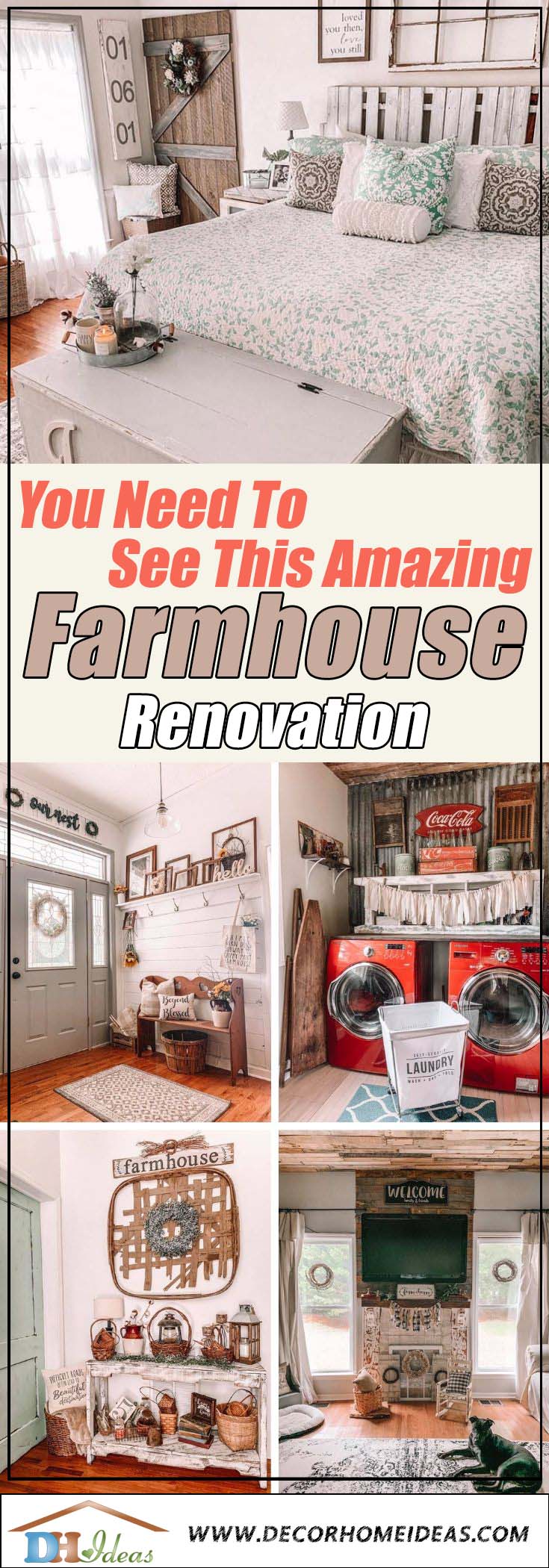 1890's Farmhouse Renovation project. See how this old ruined farmhouse got totally transformed. #farmhouse #makeover #renovation #decorhomeideas