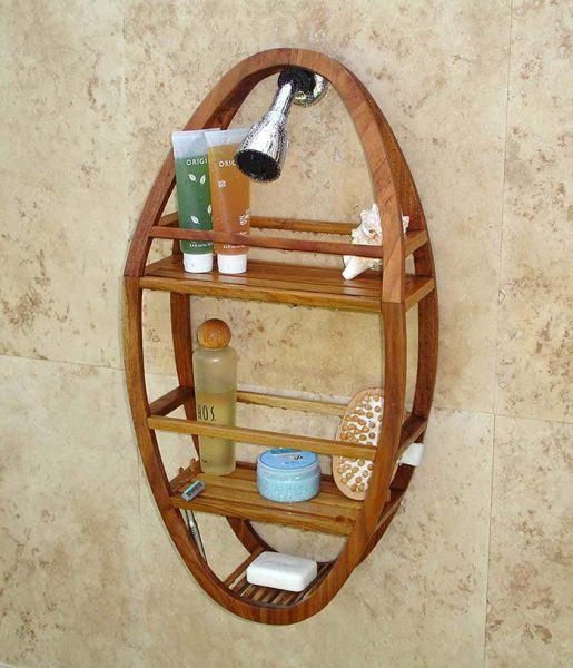 Bathroom Teak Oval Shower Shelf