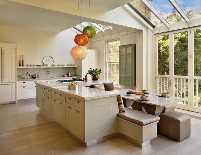 Bright Kitchen With Island Seating #kitchen #island #decorhomeideas