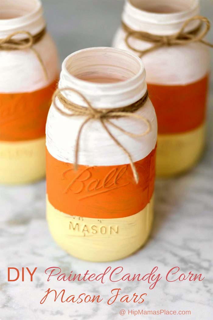 Candy Corn Mason Jars #falldecor #masonjar #decorhomeideas