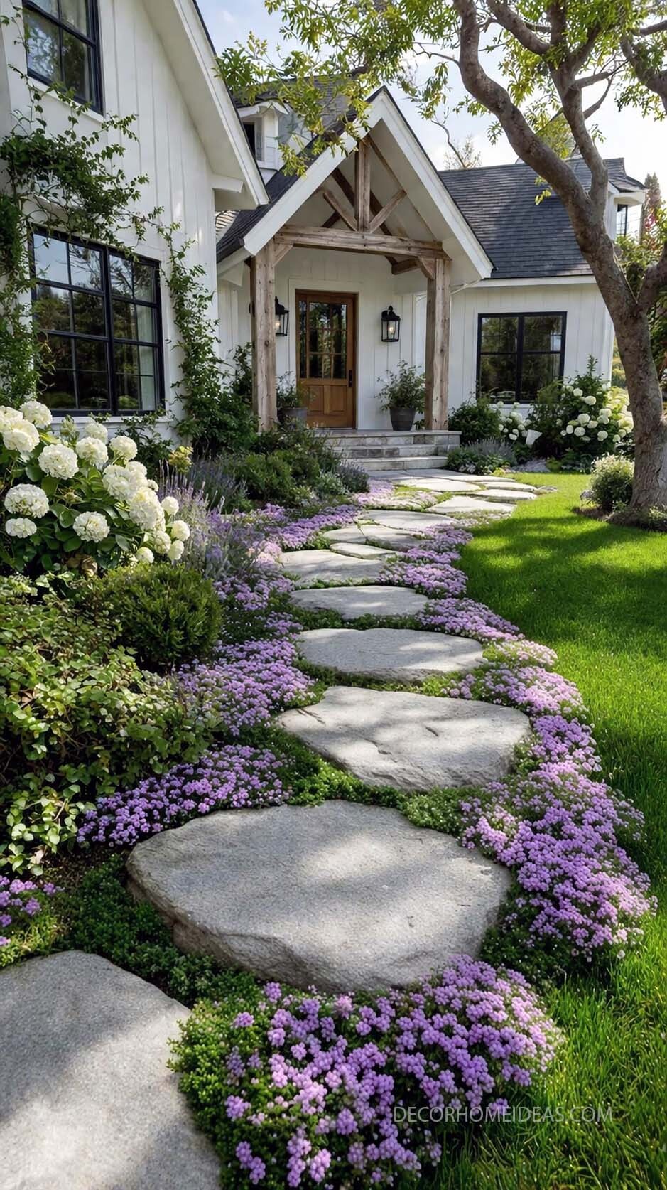 Charming Cottage Landscaping Ideas with a Stone Path Garden
