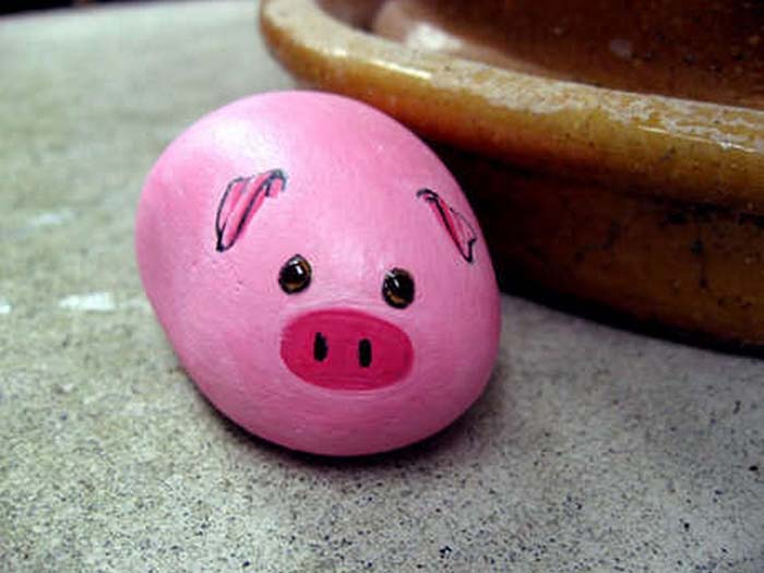 Cute Pig Painted Rock