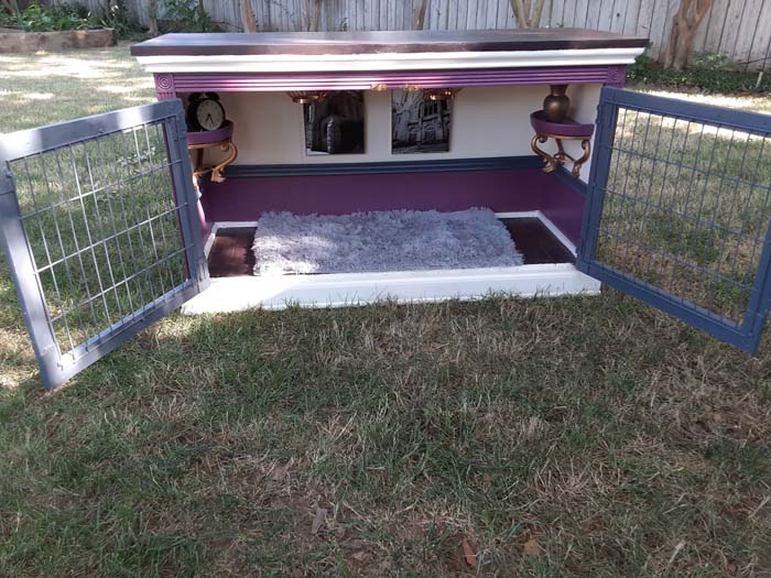 DIY dog bed from old TV stand