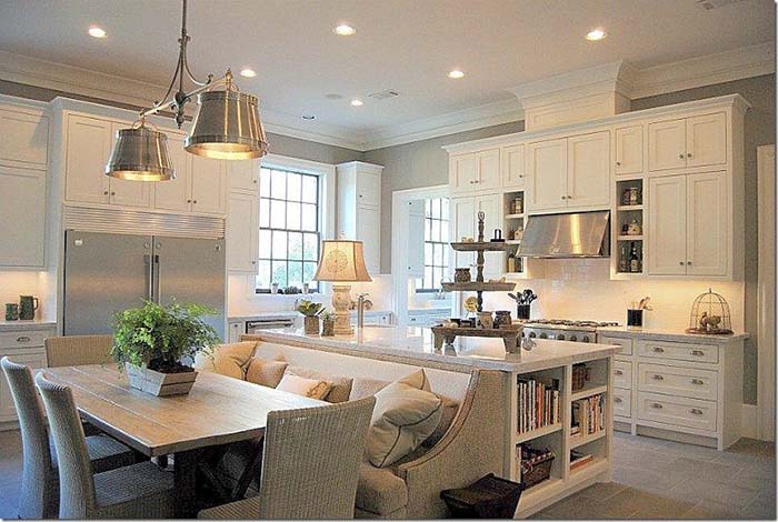 Earth Tones Kitchen Island With Built-in Seating #kitchen #island #decorhomeideas