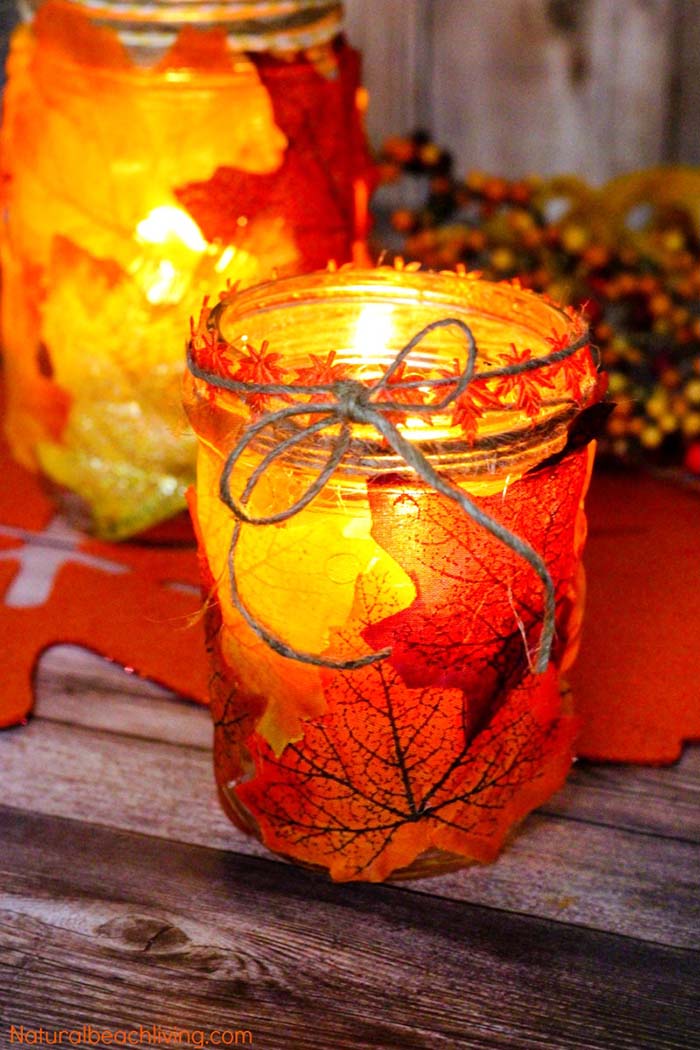 Fall Leaf Candle Mason Jar #falldecor #masonjar #decorhomeideas