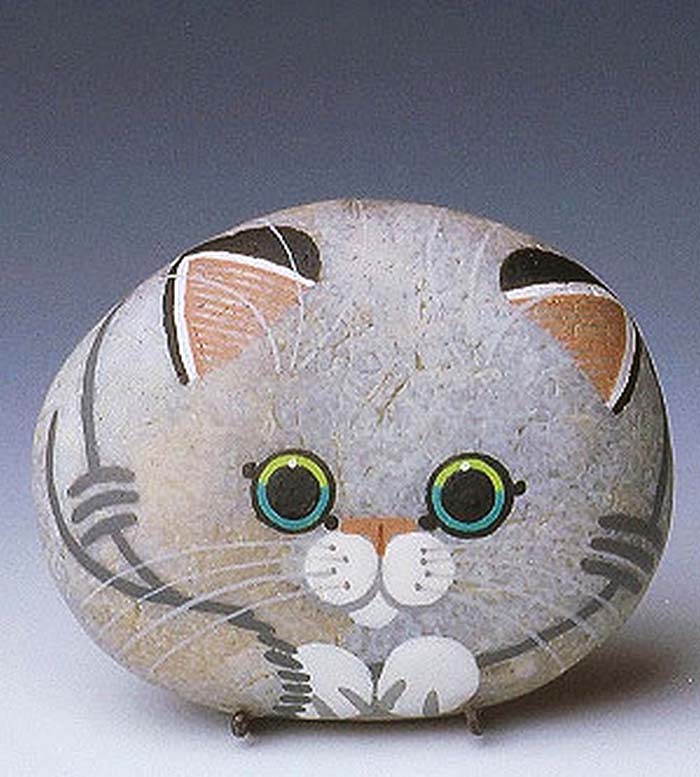 Fluffy Cat Painted Rock