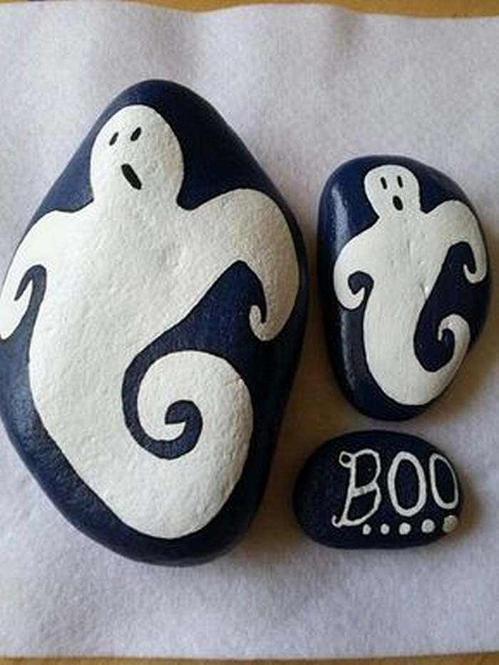 Ghost Halloween Painted Rocks
