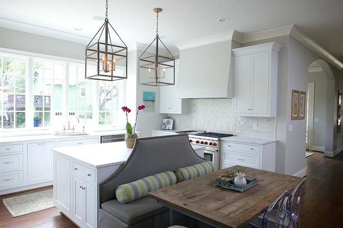 Gray Kitchen Island With Built-In Seating #kitchen #island #decorhomeideas