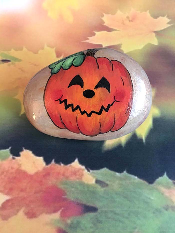 Halloween Pumpkin Painted Rock