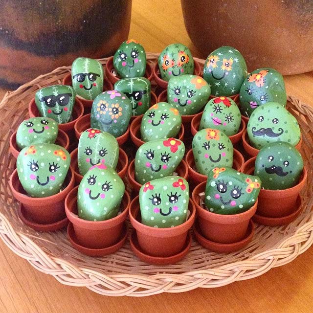 Happy Painted Rocks Cacti