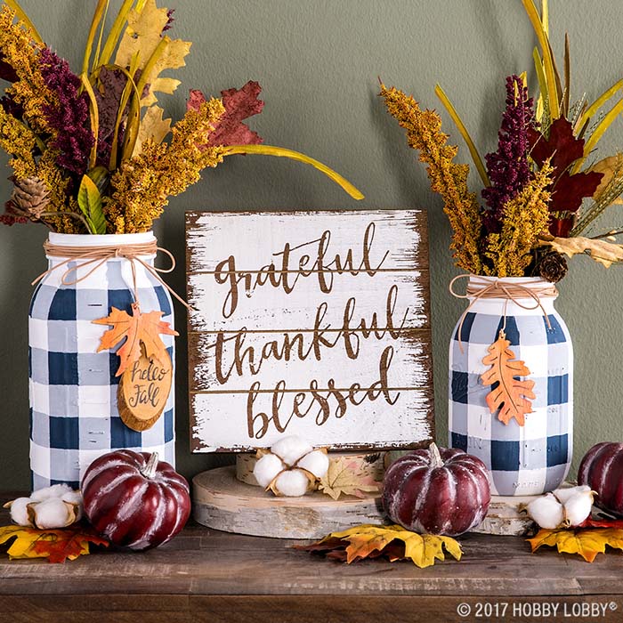 Hobby Lobby Buffalo Check Mason Jar #falldecor #masonjar #decorhomeideas