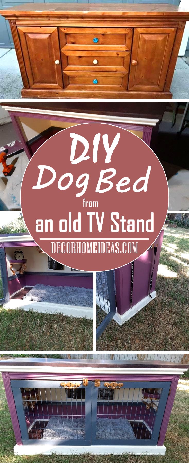 How to DIY dog bed from an old TV stand. Step by step instructions and materials needed for the best dog house with bed.