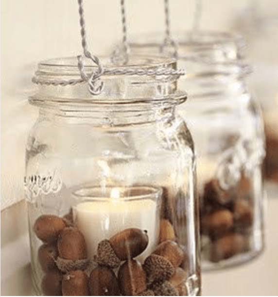 Mason Jar Candle With Acorn #falldecor #masonjar #decorhomeideas