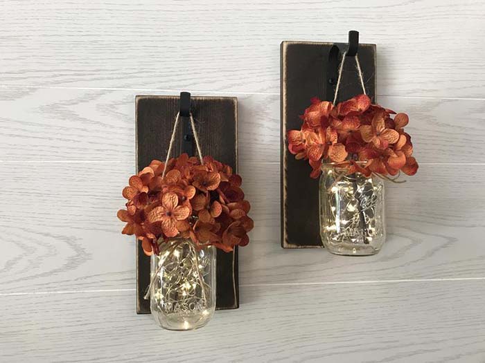 Mason Jar Wall Sconces Fall Decor #falldecor #masonjar #decorhomeideas