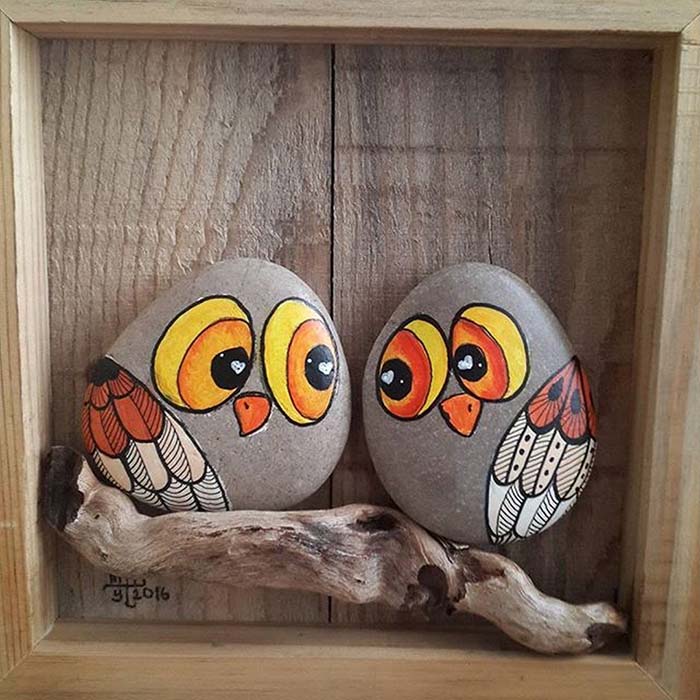 Mini Owls Painted Rocks