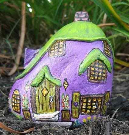 Purple Fairy House Painted Rock