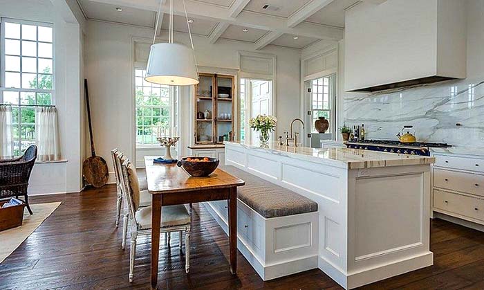 Small Kitchen Island With Built-in Bench #kitchen #island #decorhomeideas