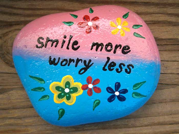 Smile More Worry Less Painted Rock Quote