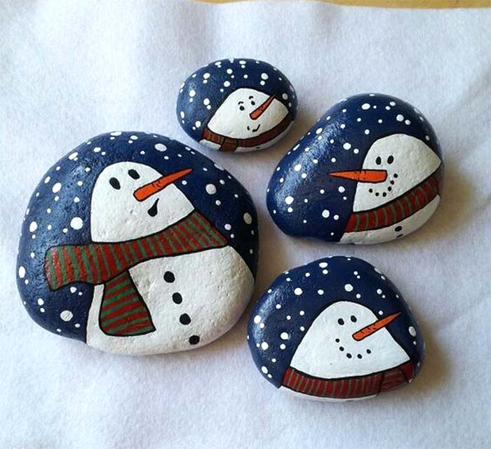 Snow Man Christmas Painted Rock