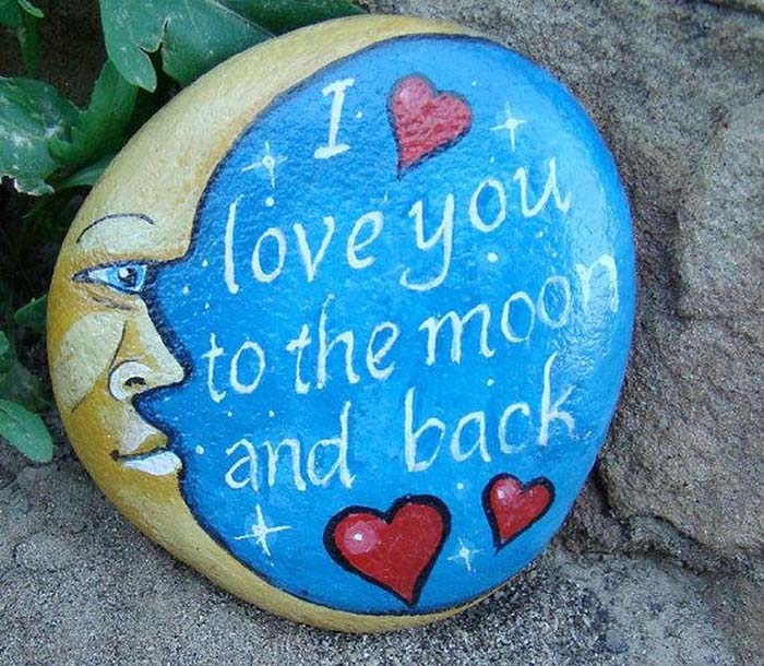 To The Moon and Back Painted Rock