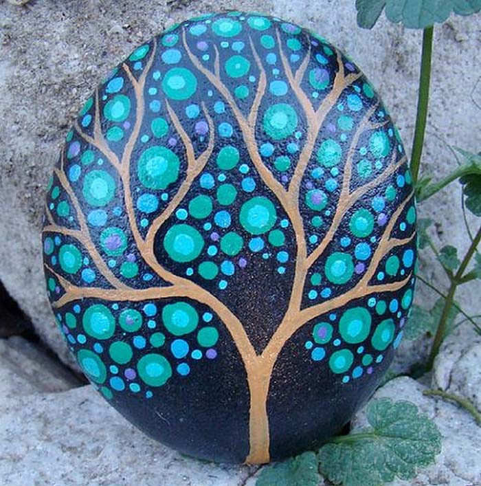 Turquoise Tree Painted Rock