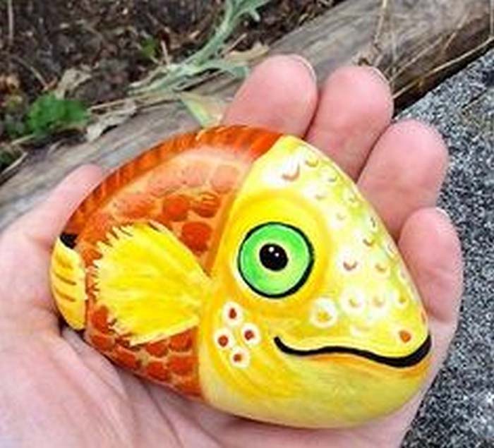 Yellow Fish Painted Rock