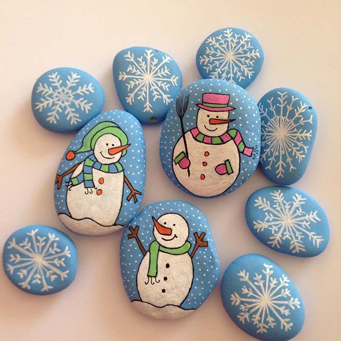 Christmas Snowman Painted Rocks